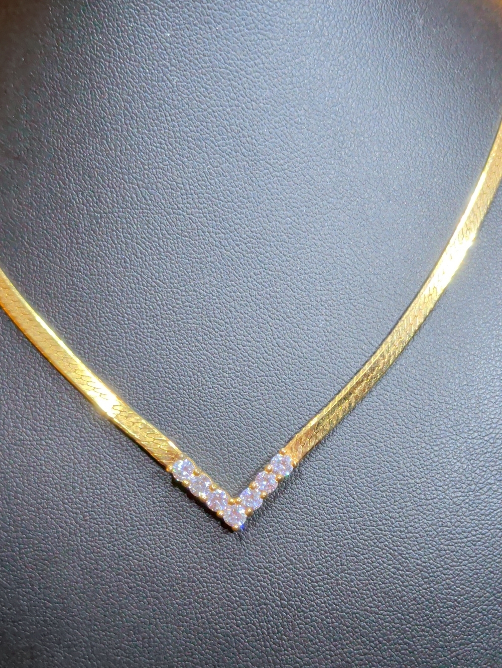 Gold V-Shape Crystal Accent Necklace for Women